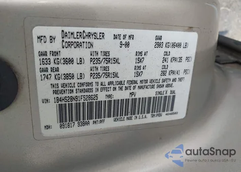 2001 Dodge Durango из США, поврежденный, VIN 1B4HS28N91F528625